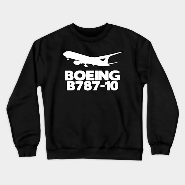 Boeing B787-10 Silhouette Print (White) Crewneck Sweatshirt by TheArtofFlying